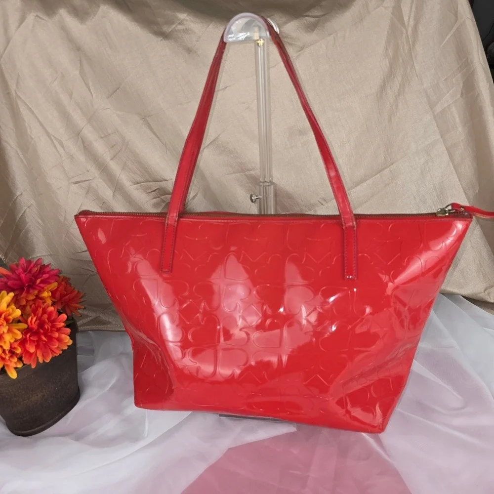 Kate Spade Sophie Red Patent Leather Embossed Heart‎ Tote Bag Project Piece